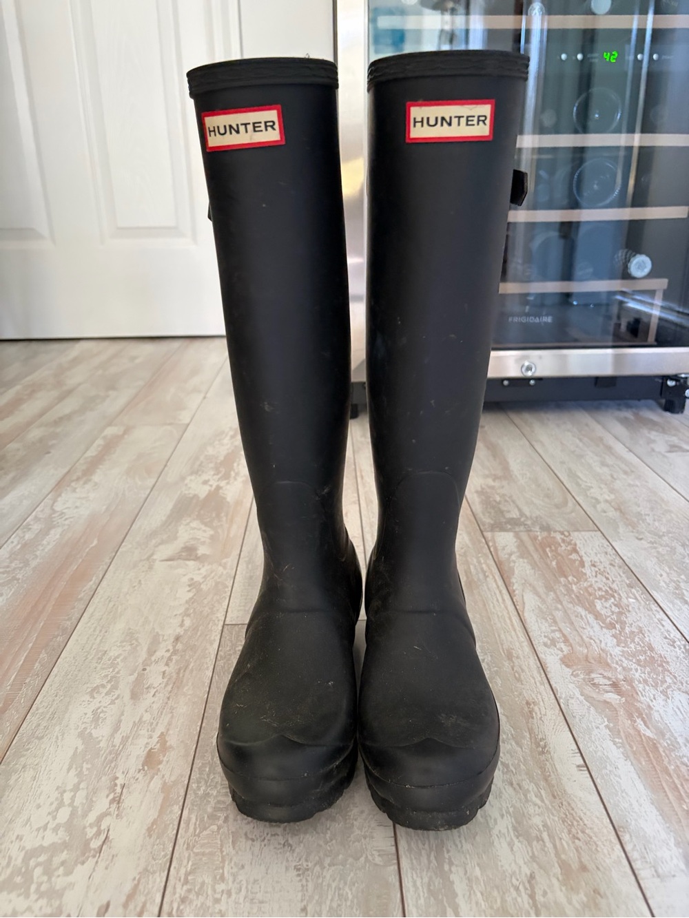 Hunter Black Tall Women's Rain Boots with Red Logo